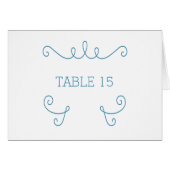Blue Whimsical Flourish Table Number Kaart (Voorkant Horizontaal)