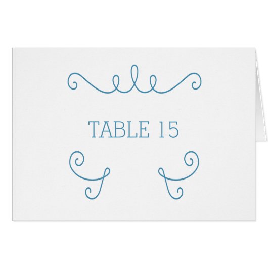 Blue Whimsical Flourish Table Number Kaart (Voorkant Horizontaal)