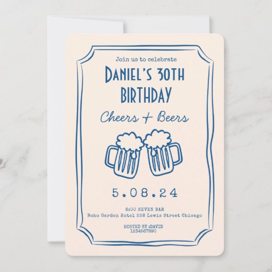 Blue Whimsical Funky Cheers Beers 30 jarig bestaan Kaart (Voorkant)