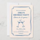 Blue Whimsical Funky Cheers Beers 30 jarig bestaan Kaart (Voorkant)