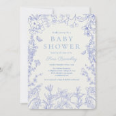 Blue Whimsical Garden Chinoiserie Baby shower Kaart (Voorkant)