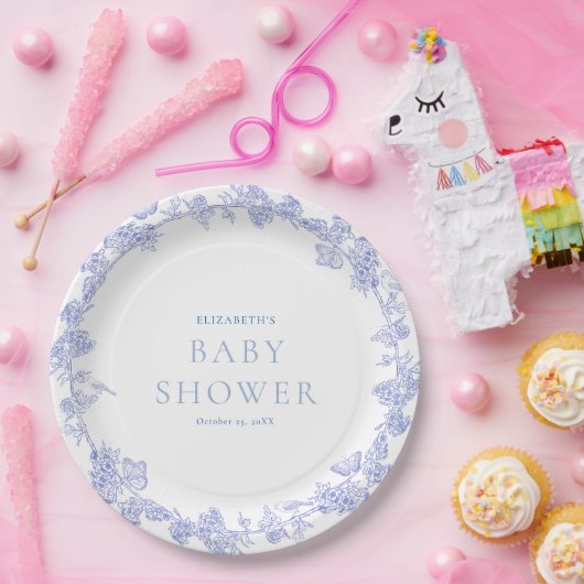 Blue Whimsical Garden Chinoiserie Baby shower Papieren Bordje (Feest)