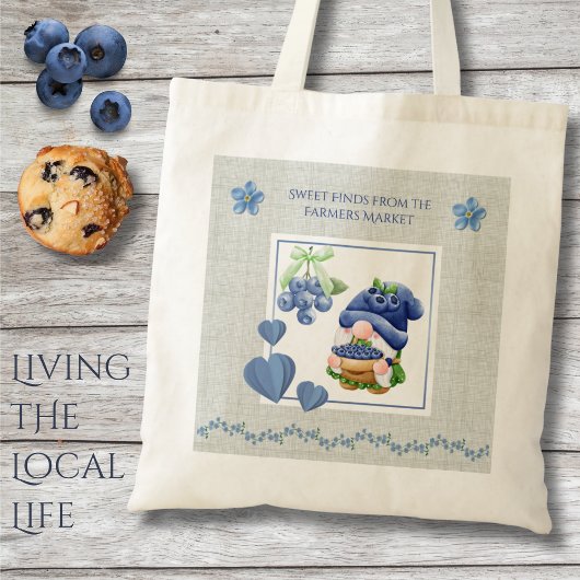 Blue Whimsical Gnome Blueberry Farmers Market Tote Bag