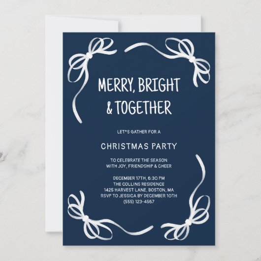 Blue Whimsical Hand Drawn Friends Christmas Party Kaart (Voorkant)