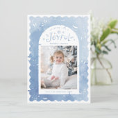 Blue Whimsical Hand Drawn Joyful Holiday Photo Feestdagenkaart (Staand voorkant)