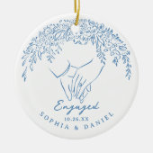Blue Whimsical Hands Our First Christmas Engaged Keramisch Ornament (Voorkant)