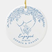 Blue Whimsical Hands Our First Christmas Engaged Keramisch Ornament (Achterkant)
