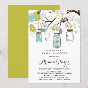 Blue Whimsical Mason Jars Baby shower Invitation Kaart