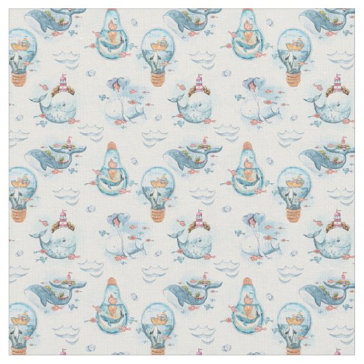 Blue Whimsical Nursery Fabric Stof (Close Up)
