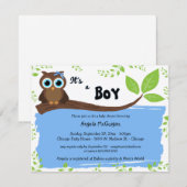 Blue Whimsical Owl Baby shower nodigt uit Kaart (Voorkant / Achterkant)