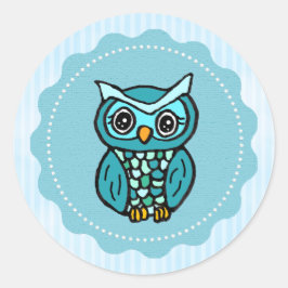 Blue Whimsical Owl Ronde Sticker