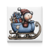 Blue Whimsical Polar Bear Sled | Christmas Magnet