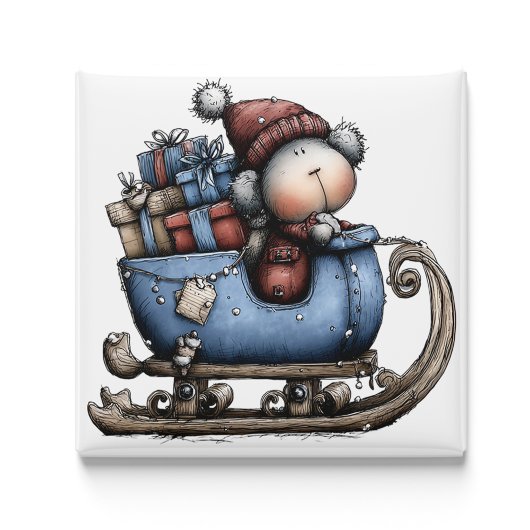 Blue Whimsical Polar Bear Sled | Christmas Magnet