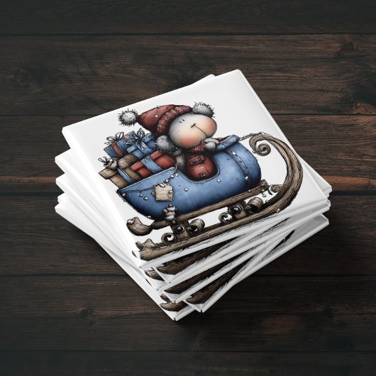 Blue Whimsical Polar Bear Sled | Christmas Magnet