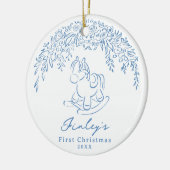 Blue Whimsical rocking horse Baby's 1st Christmas Keramisch Ornament (Links)