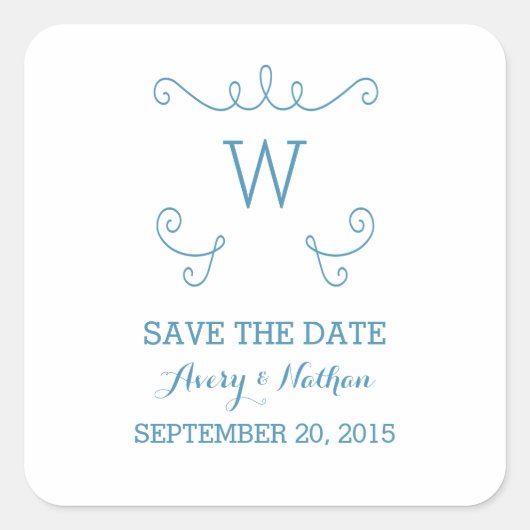 Blue Whimsical Save the Date Stickers (Voorkant)