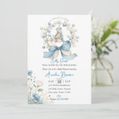 Blue Whimsical Silly Goose Baby Shower Invitation Kaart (Staand voorkant)