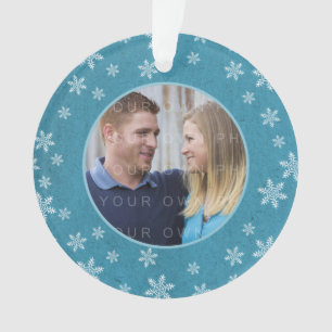 Blue Whimsical Snowflakes Holiday Foto Ornament