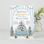 Blue Whimsical Stripes Merry Little Baby Shower Kaart (Staand voorkant)