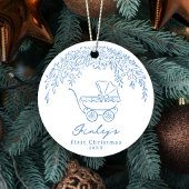 Blue Whimsical Stroller Baby's First Christmas Keramisch Ornament