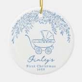 Blue Whimsical Stroller Baby's First Christmas Keramisch Ornament (Voorkant)