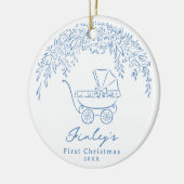 Blue Whimsical Stroller Baby's First Christmas Keramisch Ornament (Links)