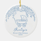 Blue Whimsical Stroller Baby's First Christmas Keramisch Ornament (Achterkant)