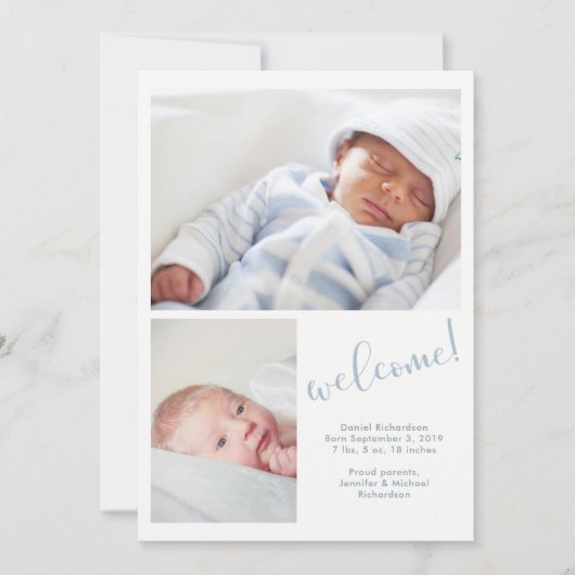 Blue Whimsy | Twee foto-Baby geboorteaankondiging Aankondiging (Voorkant)