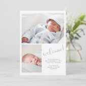 Blue Whimsy | Twee foto-Baby geboorteaankondiging Aankondiging (Staand voorkant)