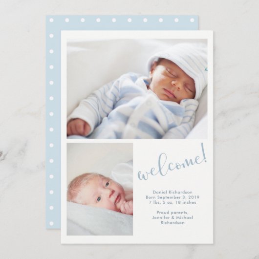Blue Whimsy | Twee foto-Baby geboorteaankondiging Aankondiging (Voorkant / Achterkant)