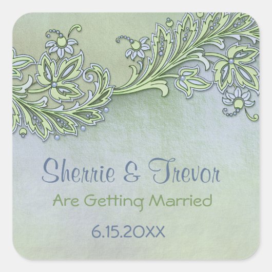 Blue Whisper Floral - Trouwen Vierkante Sticker (Voorkant)