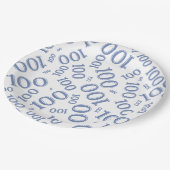Blue/White 100th Birthday Party Number Pattern Papieren Bordje (Gekanteld)