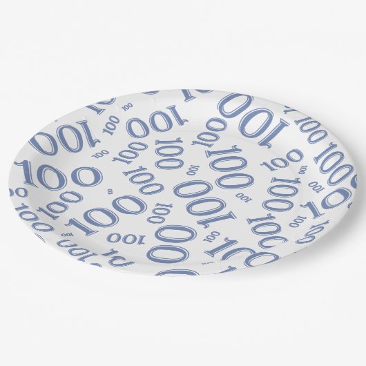Blue/White 100th Birthday Party Number Pattern Papieren Bordje (Gekanteld)