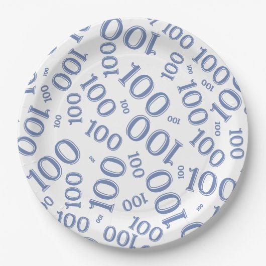 Blue/White 100th Birthday Party Number Pattern Papieren Bordje (Voorkant)