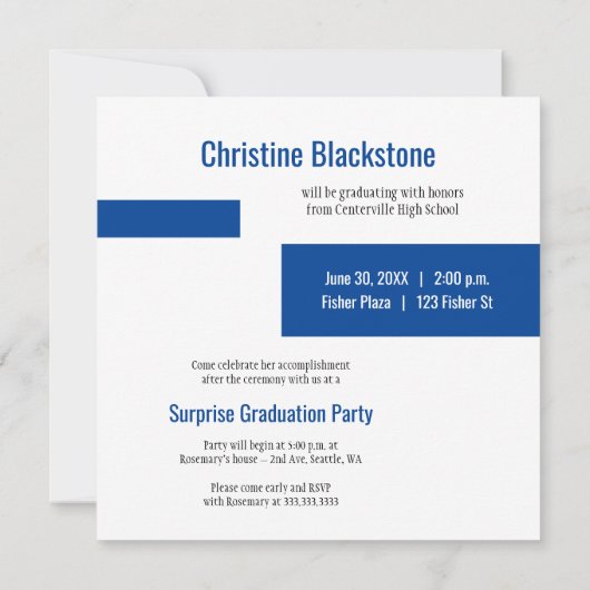 Blue & White 6 Photo Afstuderen Invitation (Achterkant)