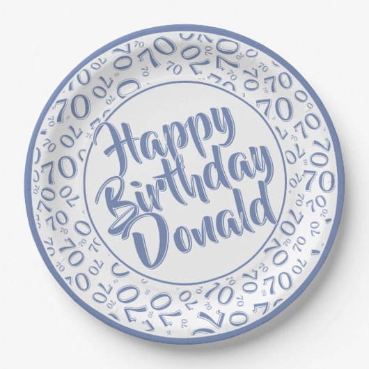 Blue/White 70th Random Number Pattern Papieren Bordje (Voorkant)