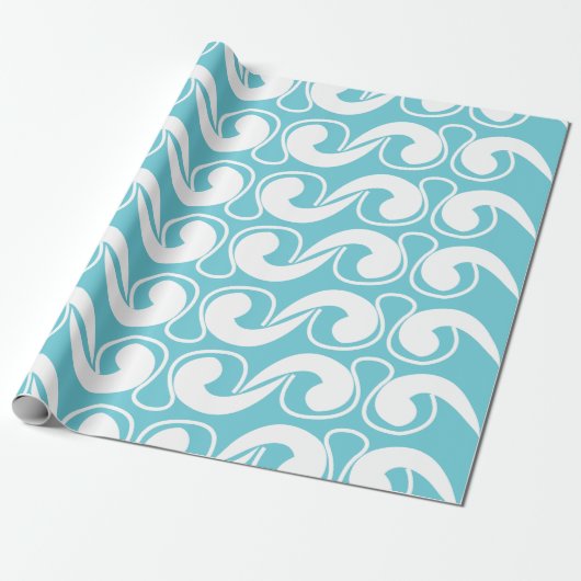 Blue White Abstract Curve Pattern Decorative Cadeaupapier (Uitgerold)