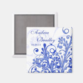 Blue & White Abstract Floral Wedding Magnet (Voorkant / Achterkant)