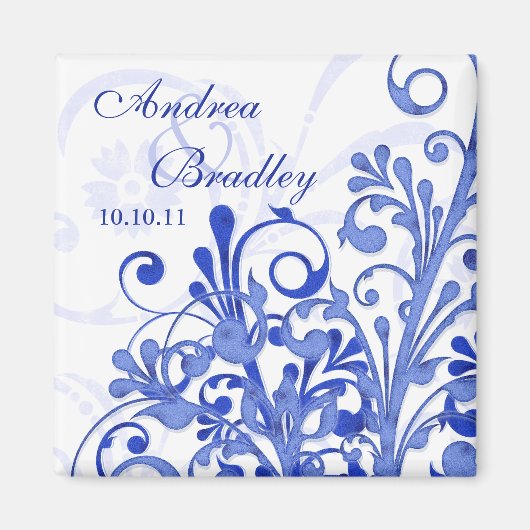 Blue & White Abstract Floral Wedding Magnet (Voorkant)