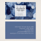 Blue White Abstract Monogram Modern Business Cards Visitekaartje (Voorkant /achterkant)