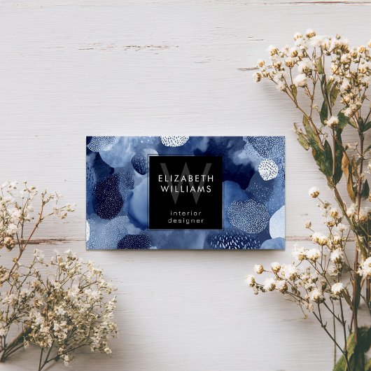 Blue White Abstract Monogram Modern Business Cards Visitekaartje