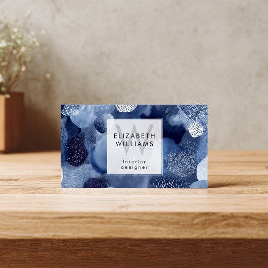 Blue White Abstract Monogram Modern Business Cards Visitekaartje