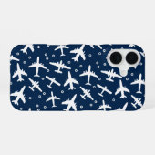 Blue White Aircraft Pattern iPhone 16 Hoesje (Achterkant horizontaal)