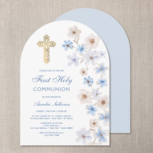 Blue White Anemones Arch First Communion Kaart