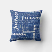 Blue White Baby Name Pattern Modern Typografie Kussen (Achterkant)