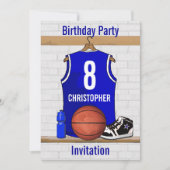 Blue White Basketball Jersey Birthday Party Kaart (Voorkant)