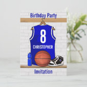 Blue White Basketball Jersey Birthday Party Kaart (Staand voorkant)