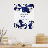 Blue White Basketballs verjaardagsfeestje welkom Poster (Keuken)