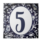 Blue White Bird Flower Woodland House Number Oval Tegeltje (Voorkant)