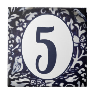 Blue White Bird Flower Woodland House Number Oval Tegeltje